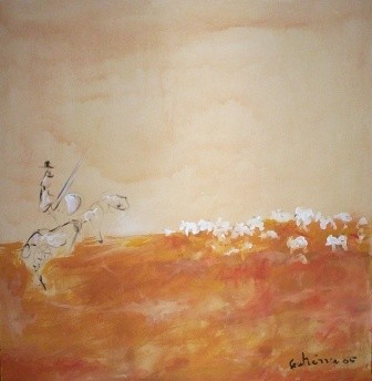 Pintura titulada "Don Quijote vs. Las…" por Roberto Gutiérrez Currás, Obra de arte original