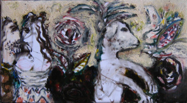 Painting titled "lovers, flowers and…" by Victor Gutsu, Original Artwork, Oil