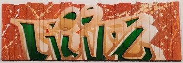 Painting titled "Palissade 2/3" by Gütz, Original Artwork, Spray paint Mounted on Wood Panel