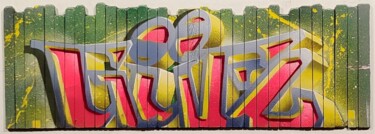 Painting titled "Palissade 3/3" by Gütz, Original Artwork, Spray paint Mounted on Wood Panel
