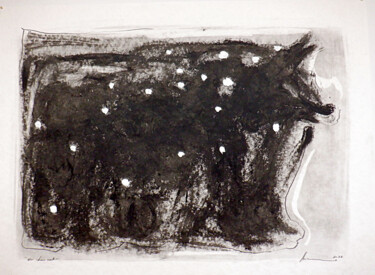 Rysunek zatytułowany „Mon chien noir 1” autorstwa Guy Blackburn, Oryginalna praca, Grafit