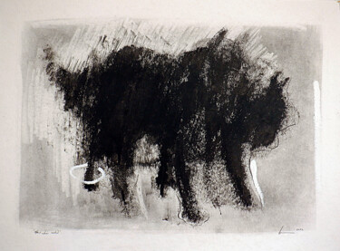 Dibujo titulada "Mon chien noir 2" por Guy Blackburn, Obra de arte original, Grafito