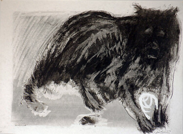 Desenho intitulada "Mon chien noir 3" por Guy Blackburn, Obras de arte originais, Grafite