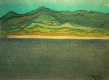 Painting titled "la plage Corse" by Guy Chaise, Original Artwork, Pastel