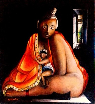 Schilderij getiteld "Tara    female boud…" door Guy De Belie, Origineel Kunstwerk, Olie