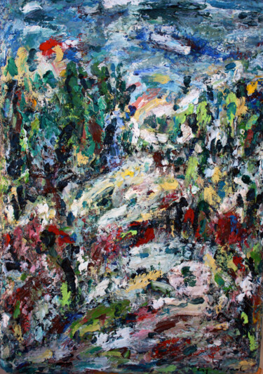 Peinture intitulée "paysage aux oliviers" par Guy Departe, Œuvre d'art originale, Huile