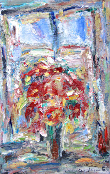 Peinture intitulée "fleurs devant la fe…" par Guy Departe, Œuvre d'art originale, Huile