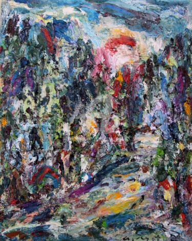 Peinture intitulée "paysage au bassin" par Guy Departe, Œuvre d'art originale, Huile