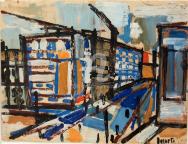 Painting titled "grenoble boulevard…" by Guy Departe, Original Artwork, Gouache Mounted on Wood Stretcher frame