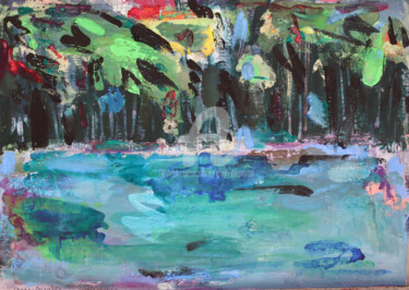 Peinture intitulée "lagon" par Guy Departe, Œuvre d'art originale, Gouache
