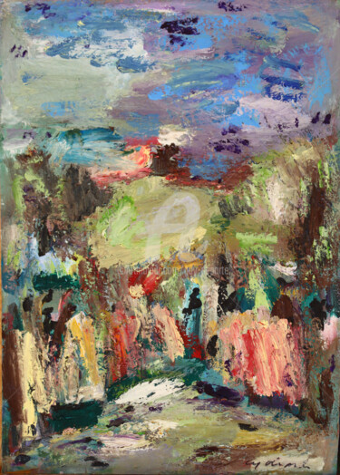 Peinture intitulée "sur la colline" par Guy Departe, Œuvre d'art originale, Huile