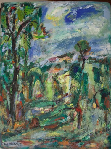 Painting titled "paysage 4617" by Guy Departe, Original Artwork, Oil Mounted on Wood Stretcher frame