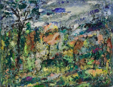 Painting titled "paysage mémoire" by Guy Departe, Original Artwork, Oil Mounted on Wood Panel
