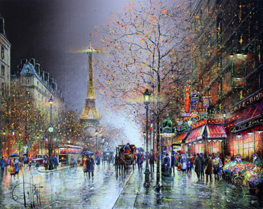 Paris, Le Soir (6F) Peinture intitulée "Paris, Le Soir (6F)" par Guy Dessapt, Œuvre d'art originale, Huile
