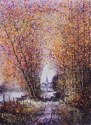 L'Entrée du village Ζωγραφική με τίτλο "L'Entrée du village" από Guy Dessapt, Αυθεντικά έργα τέχνης, Λάδι