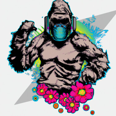 Digitale Kunst mit dem Titel "Flower gorilla" von Guy Dorion, Original-Kunstwerk, KI-generiertes Bild