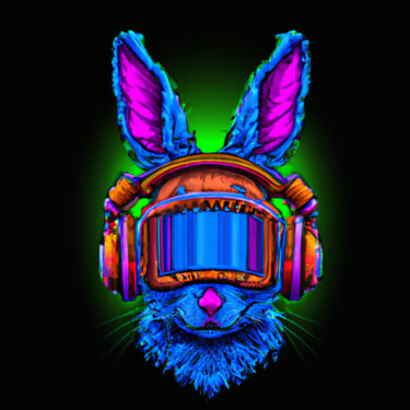 Digitale Kunst mit dem Titel "Rabbit headset" von Guy Dorion, Original-Kunstwerk, KI-generiertes Bild