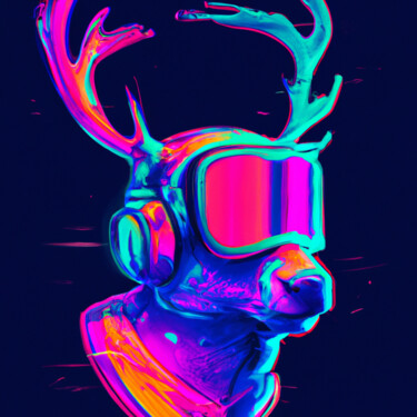 Digital Arts με τίτλο "Cyber deer" από Guy Dorion, Αυθεντικά έργα τέχνης, Εικόνα που δημιουργήθηκε με AI