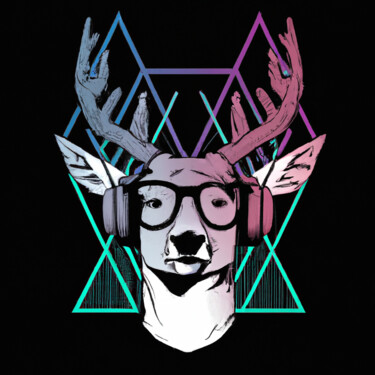 Digital Arts titled "Chill deer synthwav…" by Guy Dorion, Original Artwork, AI generated image