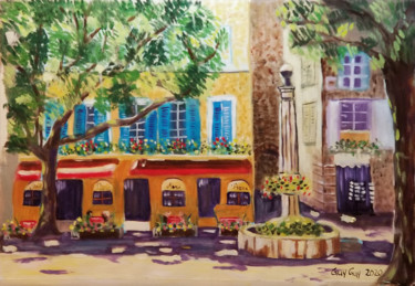 Painting titled "Place du village Pr…" by Guy Fitoussi, Original Artwork, Oil