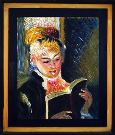 Painting titled "La liseuse" by Guy Fitoussi, Original Artwork, Oil
