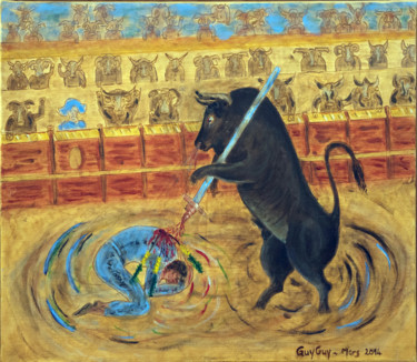 Painting titled "Drôle de corrida" by Guy Fitoussi, Original Artwork, Oil Mounted on Wood Stretcher frame