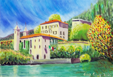 Malarstwo zatytułowany „Lac de Come en Ital…” autorstwa Guy Fitoussi, Oryginalna praca, Olej