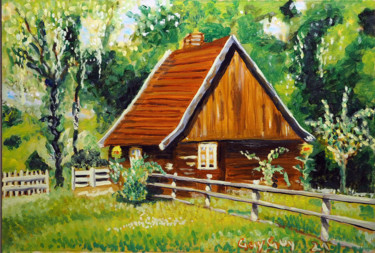 Painting titled "Ma Cabane au Canada" by Guy Fitoussi, Original Artwork, Oil