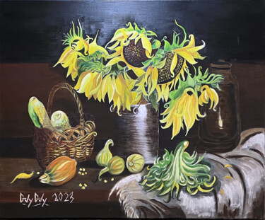 Painting titled "Mes Tournesols" by Guy Fitoussi, Original Artwork, Oil