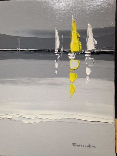 Peinture intitulée "voile-jaune-mer-noi…" par Guy Fontdeville, Œuvre d'art originale