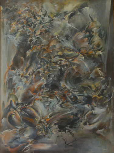 Painting titled "chaos 2" by Guy Fouinat, Original Artwork, Oil Mounted on Wood Stretcher frame