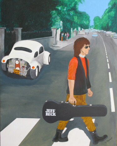 Painting titled "Jeff Beck on Abbey…" by Guy Fouinat, Original Artwork, Acrylic Mounted on Wood Stretcher frame