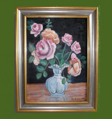 Peinture intitulée "bouquet-au-vase-ble…" par Guy Gresser, Œuvre d'art originale, Autre