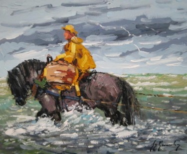 Painting titled "Pêcheur à cheval" by Guy Le Gendre, Original Artwork