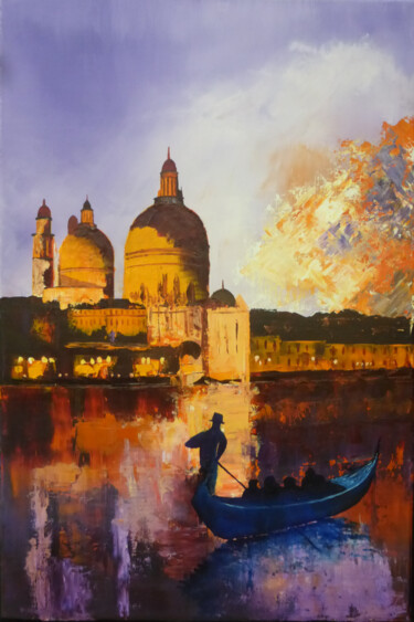 Painting titled "Le Gondolier" by Guy Maizieres, Original Artwork, Oil