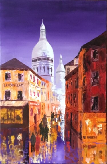 Painting titled "le Sacré Coeur" by Guy Maizieres, Original Artwork, Oil Mounted on Wood Stretcher frame