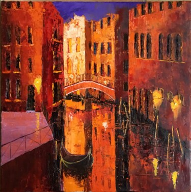 Painting titled "VENISE IX" by Guy Maizieres, Original Artwork, Oil Mounted on Wood Stretcher frame