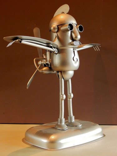 Sculpture titled "ICARE" by Pirogi, Original Artwork, Metals