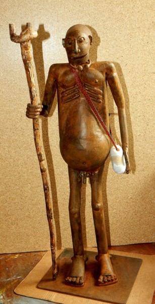 Sculpture titled "SHAMAN" by Pirogi, Original Artwork, Metals