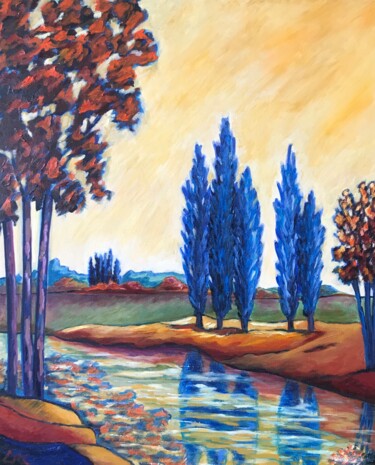 Peinture intitulée "10- bord d'un étang" par Guy Raimon Cuisinier, Œuvre d'art originale, Huile Monté sur Châssis en bois