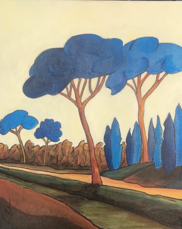 Malerei mit dem Titel "les Pins Bleus" von Guy Raimon Cuisinier, Original-Kunstwerk, Öl Auf Keilrahmen aus Holz montiert