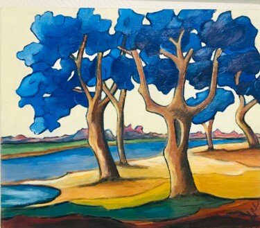 Peinture intitulée "l'étang du Ponant n…" par Guy Raimon Cuisinier, Œuvre d'art originale, Huile Monté sur Châssis en bois