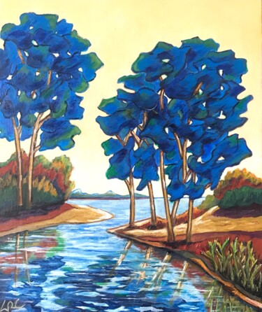 Peinture intitulée "étang de Camargue 3" par Guy Raimon Cuisinier, Œuvre d'art originale, Huile Monté sur Châssis en bois