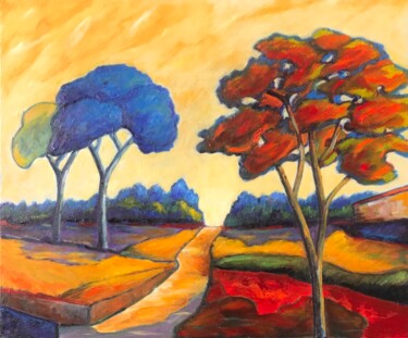 Pittura intitolato "23- les 3 arbres" da Guy Raimon Cuisinier, Opera d'arte originale, Olio Montato su Telaio per barella in…