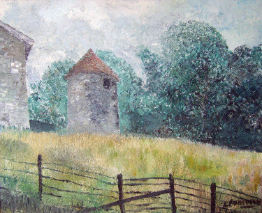 Painting titled "Ruine en Limousin" by Guy Romedenne, Original Artwork, Oil Mounted on Wood Stretcher frame