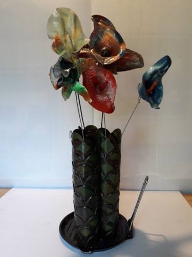 Skulptur mit dem Titel "Trilogie de vases c…" von Guy Romedenne, Original-Kunstwerk, Metalle