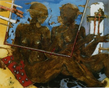 Peinture intitulée "Ulysse et Pénélope" par Guy Rubiella, Œuvre d'art originale, Huile Monté sur Châssis en bois