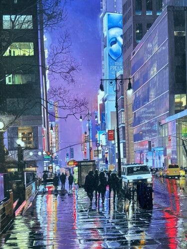 Painting titled "Times Square" by Guy Sopkowiz, Original Artwork, Oil Mounted on artwork_cat.