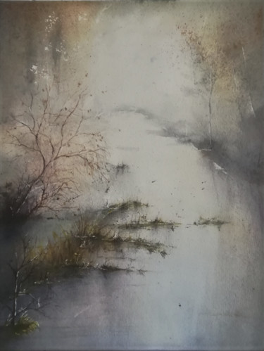 Painting titled "Lumière voilée" by Guylaine, Original Artwork, Watercolor