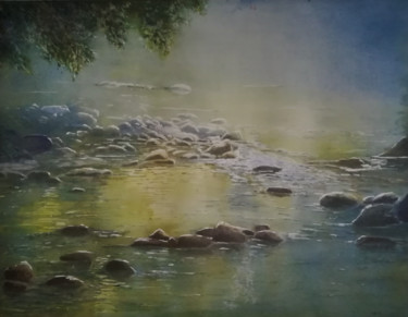 Peinture intitulée "Rivière nonchalante" par Guylaine, Œuvre d'art originale, Aquarelle